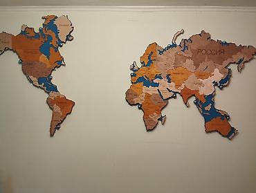 Продаётся большая деревянная 3D карта мира на стену (145х85 см) at lalafo.kg Продаётся большая деревянная 3D карта мира на стену (145х85 см)