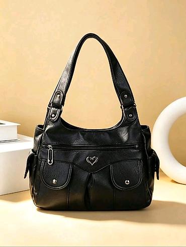 Çantalar: Qadın üçün çiyin çantası – qara rəng - Material: yumşaq teksturalı — 10