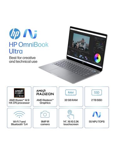 офисные компьютер: Ультрабук, HP, 16 ГБ ОЭТ, AMD Ryzen 9, 14 ", Жаңы, Жумуш, окуу үчүн, эс тутум SSD