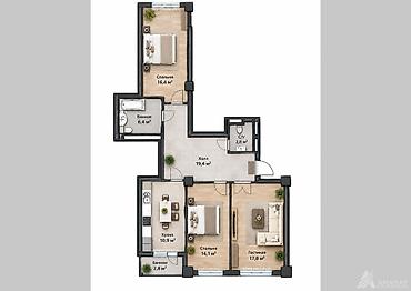 3 комнаты, 93 м², ул. Горького / Алматинка 12 этаж, ПСО (под самоотделку)