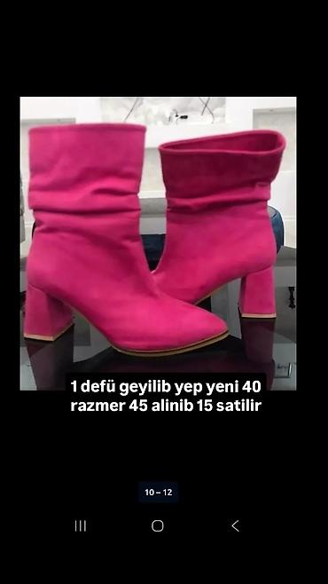 çekmeler: Qadın çəkməsi – parlaq çəhrayı rəngdə, süet fakturalı. - Model: orta — 1