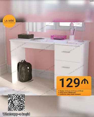 письменный стол: Ağ rəngli minimalist iş/oxu masası – LA MİNİ - Ölçülər: Dərinlik 50