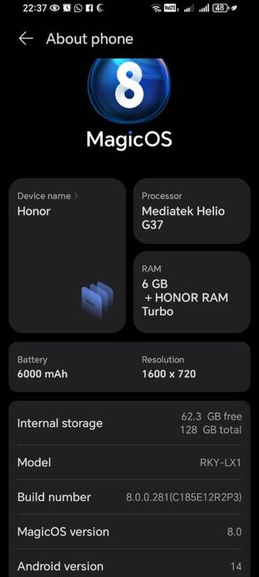 Honor: Honor 7X, 128 GB, rəng - Mavi, Barmaq izi, Face ID — 9