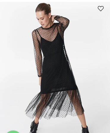 женские велюровые платья: Twist Qara şifon paltar – hörgülü nöqtə (polka dot) naxışlı, şəffaf