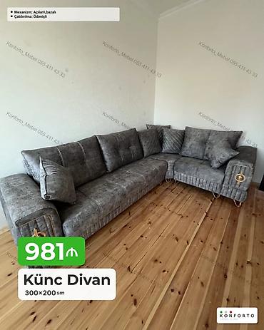 Диваны: Künc divan – 300×200 sm - Mexanizm: açılan, bazalı (yataq funksiyası — 1
