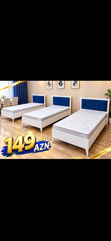Ağ karkaslı, mavi yumşaq başlıqlı tək nəfərlik çarpayı. - Minimalist lalafo.az -da Ağ karkaslı, mavi yumşaq başlıqlı tək nəfərlik çarpayı. - Minimalist