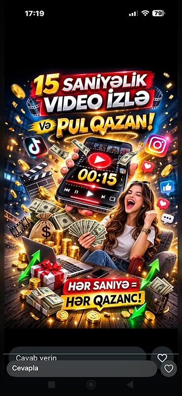 barmen is elanlari: 15 saniyəliyə video izlə və pul qazan! Mobil tətbiq vasitəsilə qısa — 1