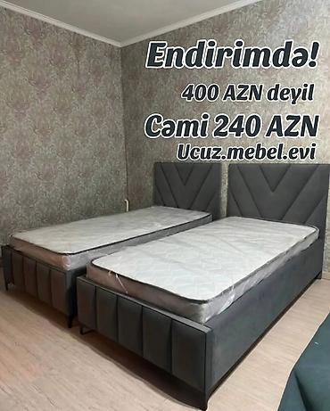 İki ədəd tək nəfərlik çarpayı dəsti - Model: yumşaq başlıqlı, müasir
