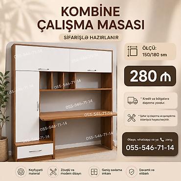 Kombinə iş masası – sifarişlə hazırlanır. Ölçü: 150/180 sm