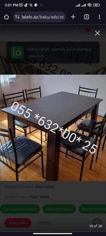 Bağ, çöl masa və oturacaq dəstləri: Yeni, Kvadrat masa, 4 stul, Açılmayan, Stullar ilə, Dəri, Azərbaycan — 20
