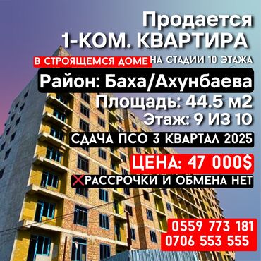 купить квартиру в строящемся доме: 1 комната, 45 м², Элитка, 9 этаж, ПСО (под самоотделку)