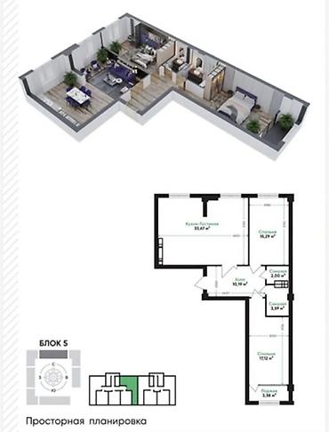 3 комнаты, 85 м², Аламедин-1 мкр Элитка, 10 этаж, ПСО (под самоотделку)