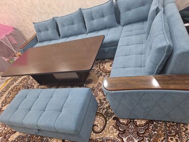 мебель мягкая бу: Модульный диван, цвет - Голубой, Б/у