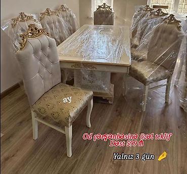 *Masa desti* *stol stul* Masa ölçü 93×200 + 8 ədəd oturacaq 🎨 Rəng — 1