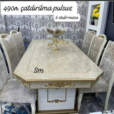 mdf stol: Для гостиной, Новый, Нераскладной, Прямоугольный стол, 6 стульев, Азербайджан