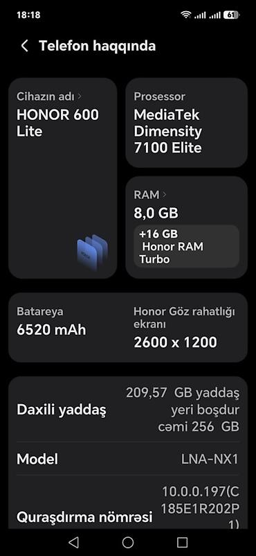 honor 5x: Honor 200 Lite, 256 GB, rəng - Boz, Barmaq izi — 4
