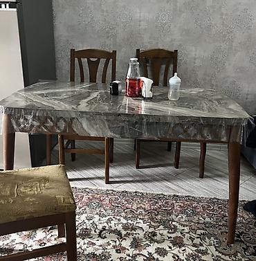 tək stular: Mərmər naxışlı yemək masası tek - Masa: geniş düzbucaqlı forma — 1
