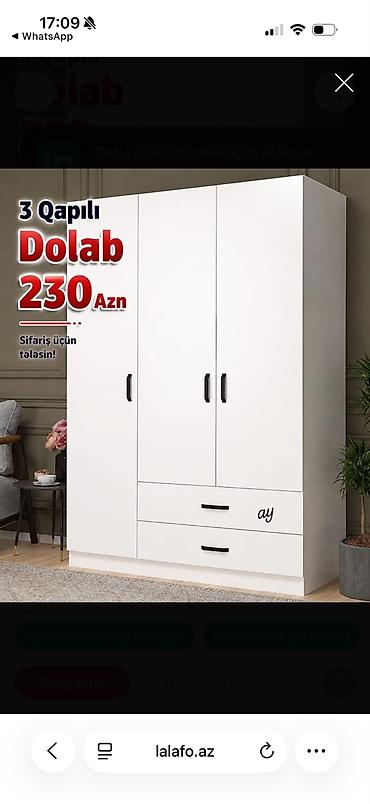 polka: Yeni, 3 qapılı, Siyirməli, Ağ, Açılan, Düz dolab — 1