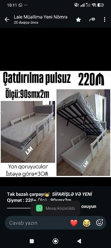 tek kravat: *Tək bazalı çarpayı*👑 _*SİFARİŞLƏ VƏ YENİ*_ *Qiymət : 220₼* Ölçü  — 1