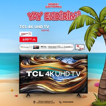 televizor qiymətləri: Yeni Televizor TCL 55" UHD (3840x2160)