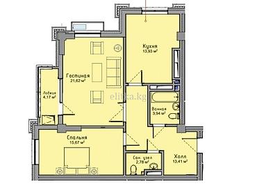 елисей: 2 комнаты, 72 м², Асанбай мкр Элитка, 10 этаж, ПСО (под самоотделку) — 2