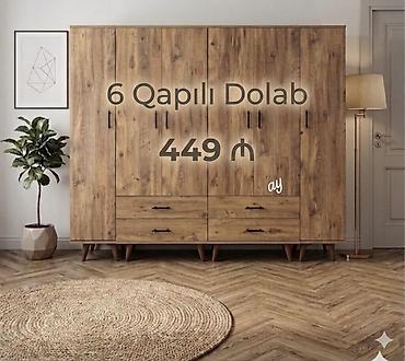 taxta asılqan: 6 qapılı dolab - Taxta teksturalı, təbii ağac rəngində modern dizayn — 1