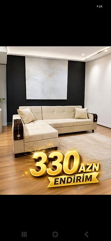 Bej rəngli L‑şəkilli künc divanı - Müasir minimal dizayn, neytral bej