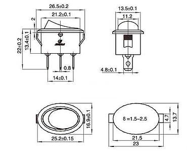 Vıkluçatellər: 25mm İşıqlı Oval ON-OFF Açar Switch – Nominal dəyərlər: 250V AC, 6A — 2