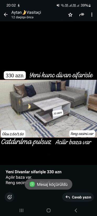 Divan və kreslo dəstləri: Künc divan, Qonaq otağı üçün, Bazalı, Açılan, Kitab