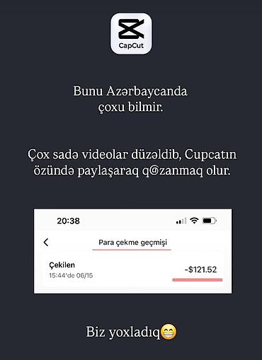massaj yeni: Iş birliyi üçün yazın CapCut-da video hazırlayıb paylaşmaqla qazanmaq — 1