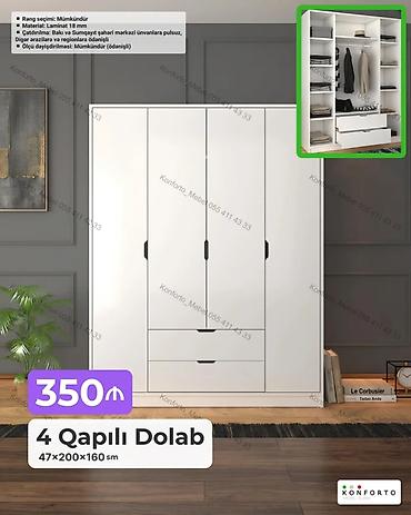 Ev üçün mebel: 4 qapılı ağ rəngli geyim dolabı Ölçü: 47×200×160 sm Material: 18 mm — 1