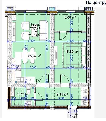 boston tower: 1 комната, 59 м², Асанбай мкр 19 этаж — 2