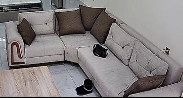 Divanlar: - Məhsul: L‑şəkilli yumşaq künc divan - Rəng: açıq boz korpus, tünd — 1