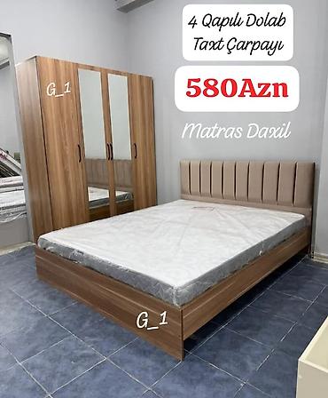 Yataq otağı dəsti – 4 qapılı şkaf + taxt çarpayı - Qiymət: 580 AZN -
