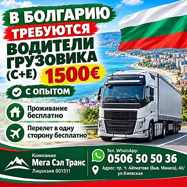 Такси, логистика, жеткирүү: Талап кылынат Жүк ташуучу транспорт айдоочусу, Айдоочулук категориясы (C), Фурага, Тамактануу — 1