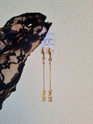 Sırğalar: Sırğa, Sarı qızıl, 585 Əyar, 3 g, Ünvandan götürmə — 7