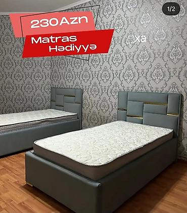 tek çarpayi: Tək nəfərlik yumşaq başlıqlı çarpayı - Müasir dizayn: boz rəngli — 1