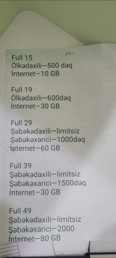 ucuz playstation 4: Mobil tarif paketləri – “Full” seriyası - Full 15: - Ölkədaxili