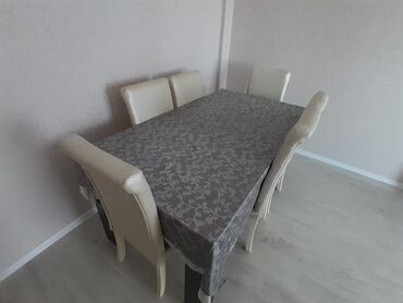 plastik stol stul satilir: Для гостиной, Б/у, Нераскладной, Прямоугольный стол, 6 стульев, Азербайджан