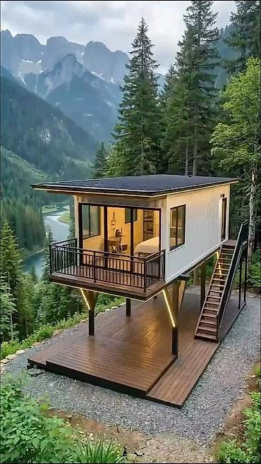 landşaft dizayn: Müasir “lifted” tiny house – modul tipli dağ/meşə evi - Arxitektura — 2