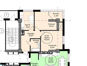 джидда: 2 комнаты, 60 м², Шлагбаум Элитка, 6 этаж, ПСО (под самоотделку) — 1