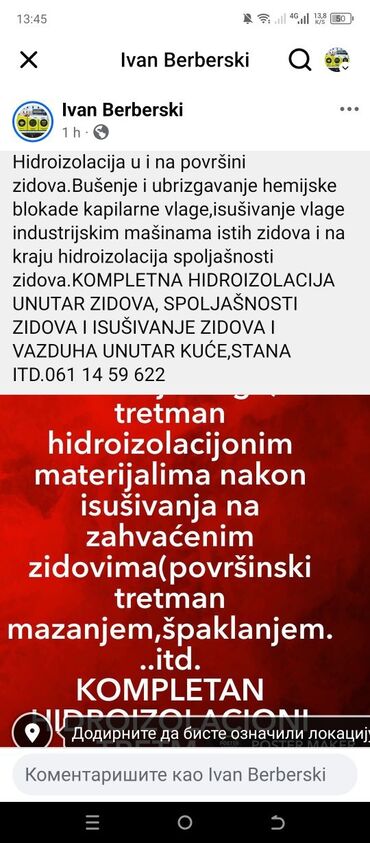 Usluge u domaćinstvu: Usluga: Iznajmljivanje profesionalnih mašina za izvlačenje vlage – — 14