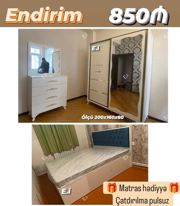 tek neferlik yataq ikinci əl: *Yataq dəsti Kupe Dolabla 850Azn 💥* ✔️Rəng seçimi var *🎁Matras