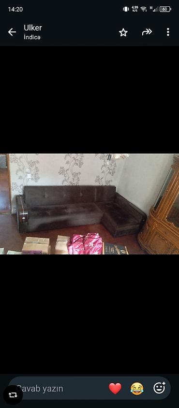 kuxna ucun kunc divan: L formalı künc divanı - Rəng: tünd qəhvəyi - Material: yumşaq parça — 1