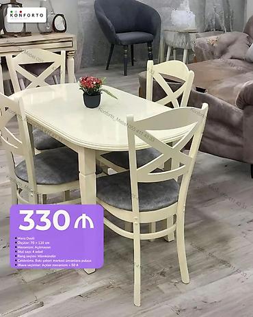 Masa dəsti – 4 stullu - Ölçülər: 70 × 120 sm - Mexanizm: Açılmayan