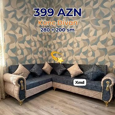 divan temizleme: Künc divan – 280 × 200 sm - Rəng: tünd mavi və bej kombinasiya - — 1