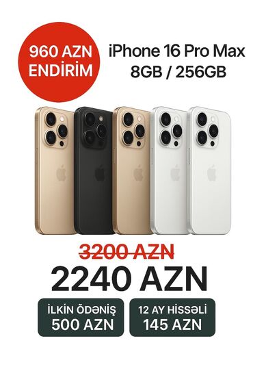 Qazanlar: IPhone 16 Pro Max, 256 GB, Hissə-hissə ödəniş
