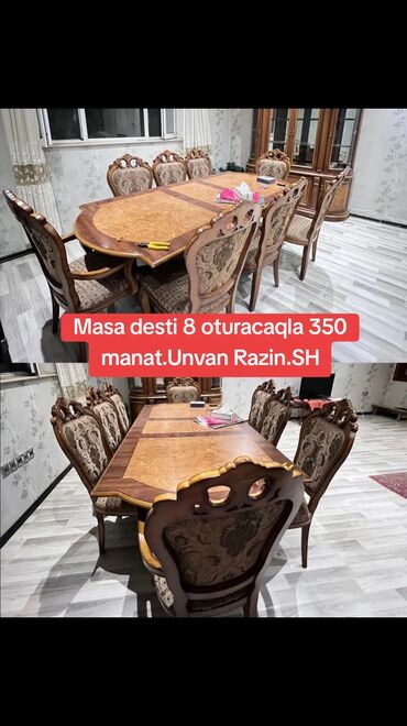 Stullar: Masa desti 8 oturacaqla 350 manat.Unvan Razin.SH