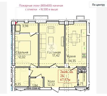 купить квартиру в токмоке: 2 комнаты, 67 м², Элитка, 13 этаж, ПСО (под самоотделку)