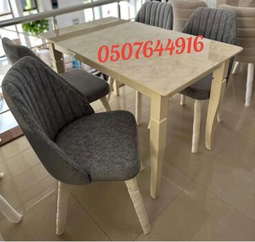 Masa və oturacaq dəstləri: Qonaq otağı üçün, Yeni, Açılmayan, Dördbucaq masa, 6 stul — 28